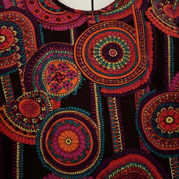 Trina Turk 3/4 Sleeve Shirt Small Abstract Floral 100% Silk Retro 70s 90s Club - Picture 7 of 13